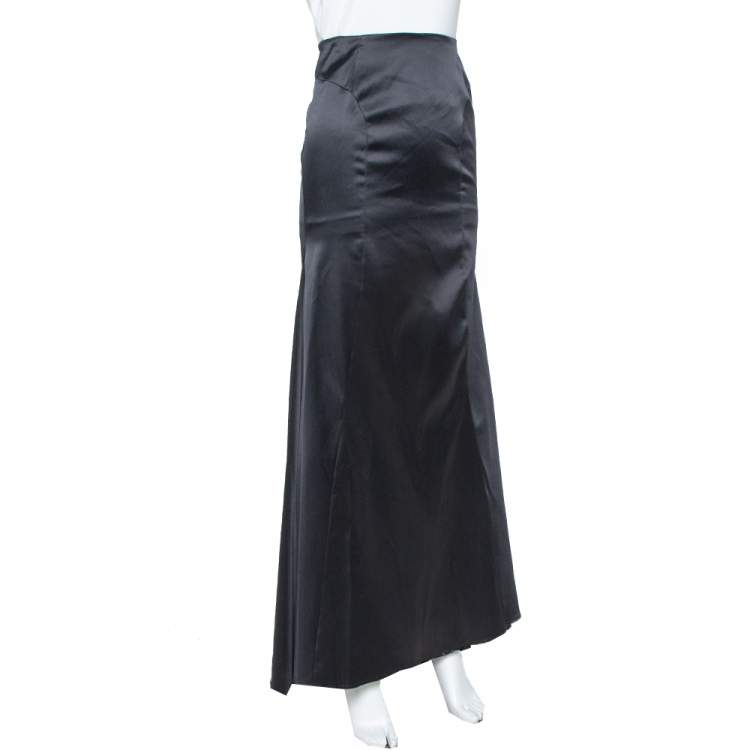 Pre Owned Just Cavalli Black Satin Train Detail Maxi Skirt L