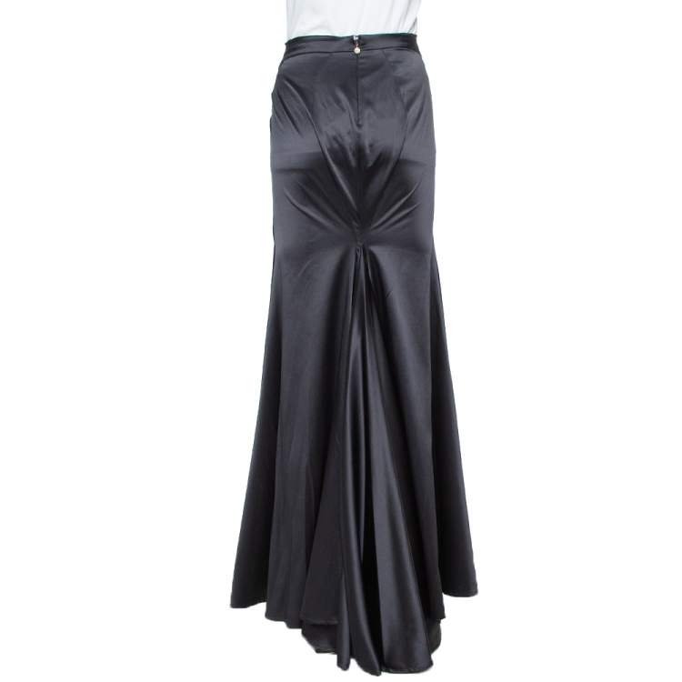 Pre Owned Just Cavalli Black Satin Train Detail Maxi Skirt L