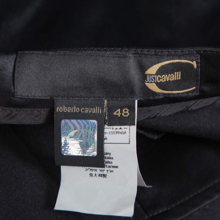 Pre Owned Just Cavalli Black Satin Train Detail Maxi Skirt L