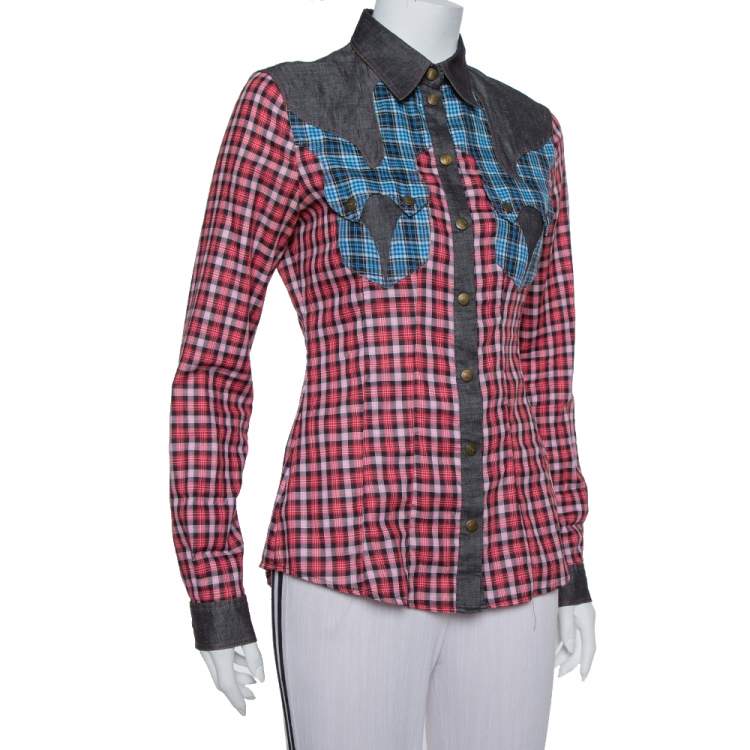 Pre Owned Just Cavalli Red & Black Contrast Patch Pocket & Collar Detail Shirt S
