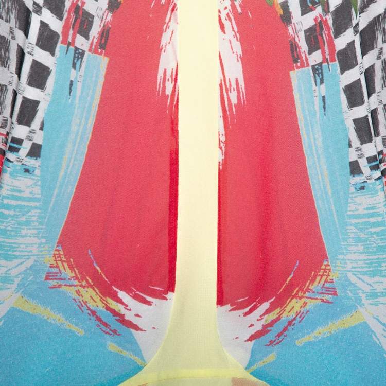 Pre Owned Just Cavalli Multicolor Printed Chiffon Kaftan Top L  