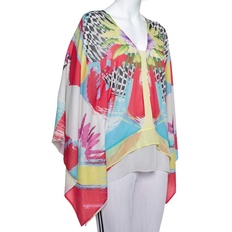 Pre Owned Just Cavalli Multicolor Printed Chiffon Kaftan Top L  