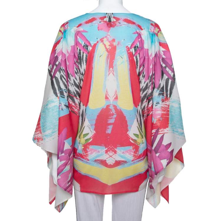 Pre Owned Just Cavalli Multicolor Printed Chiffon Kaftan Top L  