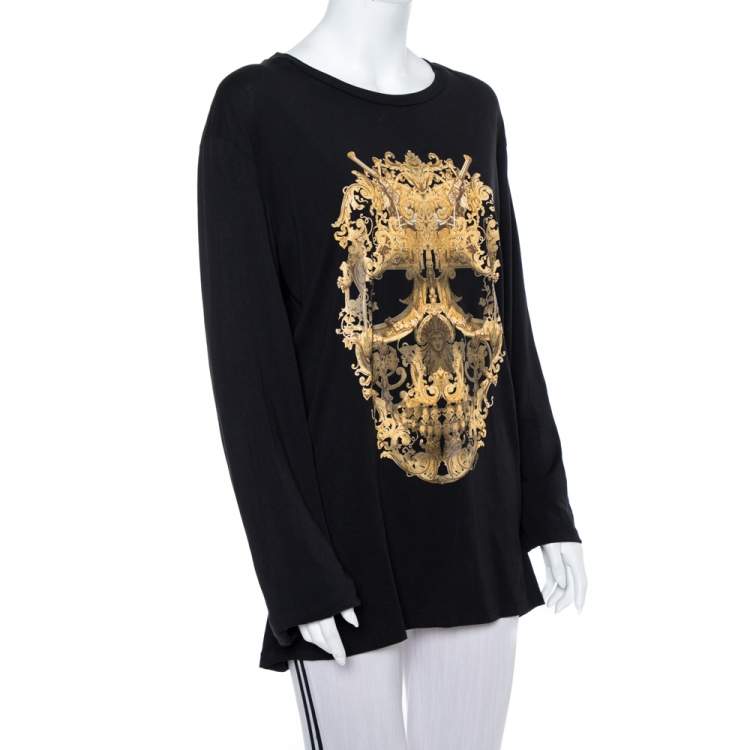 Pre Owned Just Cavalli Black Printed Cotton Long Sleeve Crewneck T Shirt XXL