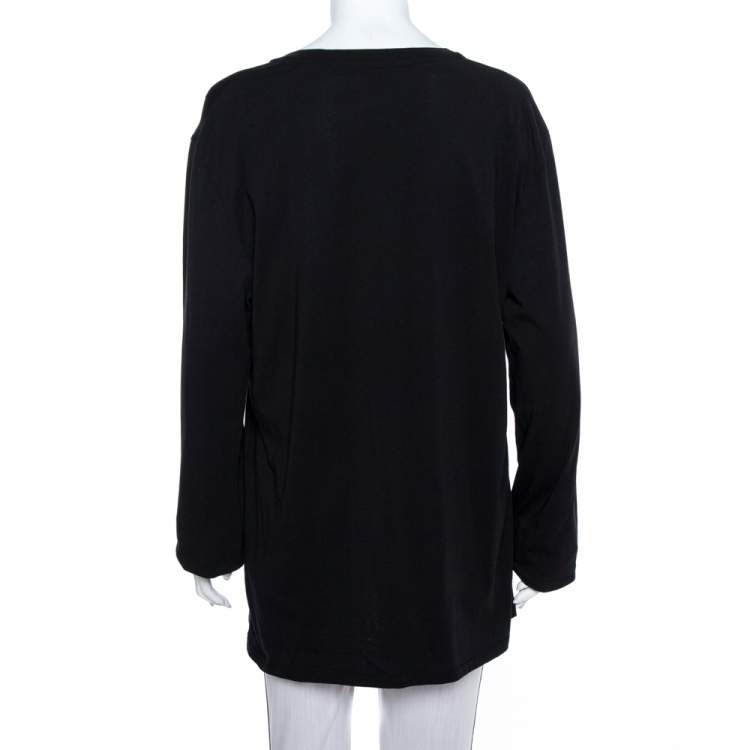 Pre Owned Just Cavalli Black Printed Cotton Long Sleeve Crewneck T Shirt XXL