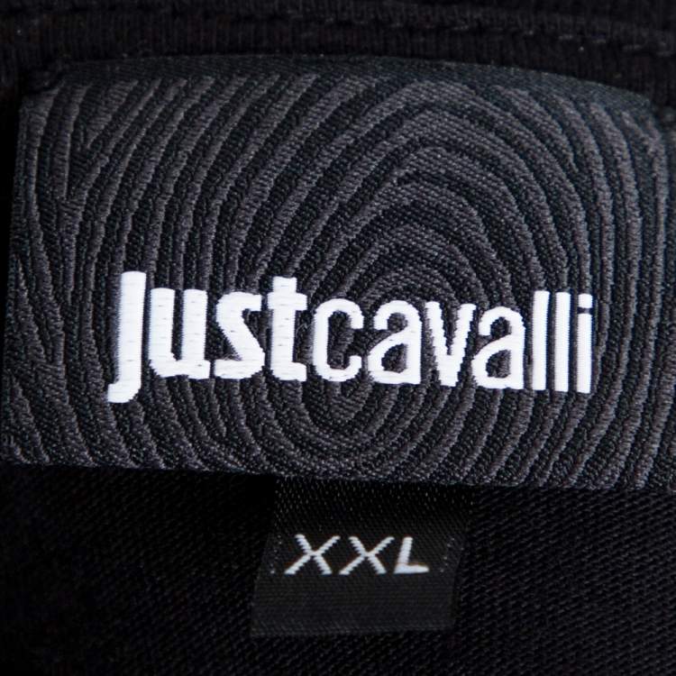 Pre Owned Just Cavalli Black Printed Cotton Long Sleeve Crewneck T Shirt XXL