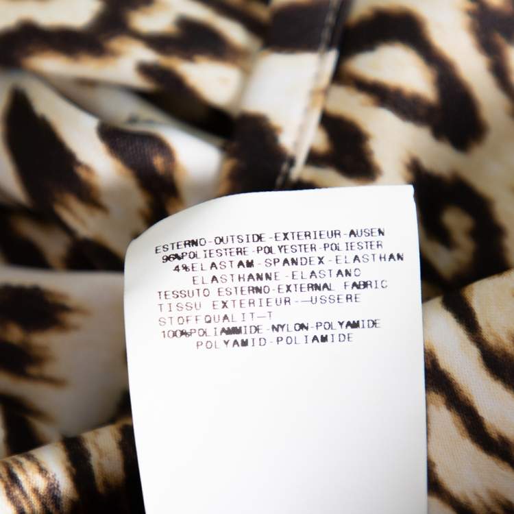 Pre Owned Just Cavalli Beige Animal Printed Satin Mesh Detail Maxi Dress L