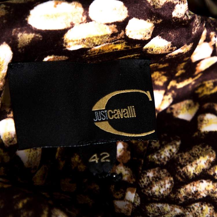 Pre Owned Just Cavalli Brown Animal Printed Satin Fit & Flare Dress M