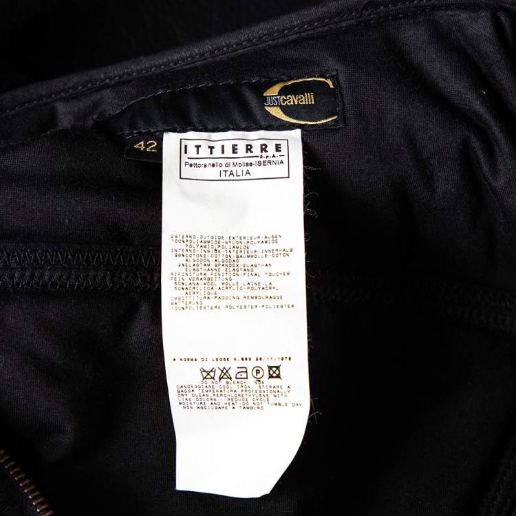 Pre Owned Just Cavalli Black Synthetic Quilted Cropped Bomber Jacket M