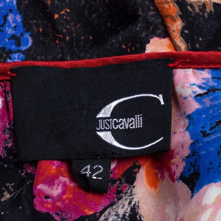 Pre Owned Just Cavalli Multicolor Silk Satin Cutout Hem Detail Oversized Mini Dress M
