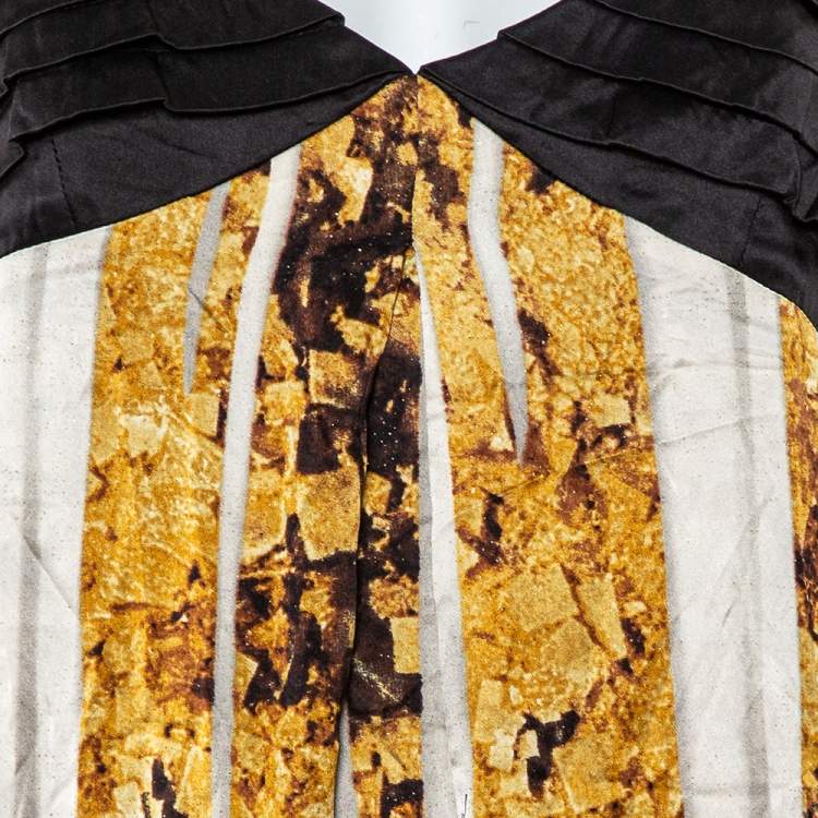 Pre Owned Just Cavalli Black & Gold Printed Silk Glittered Open Back Maxi Dress M
