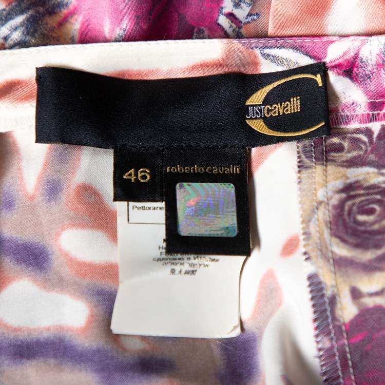 Pre Owned Just Cavalli Beige Floral Printed Satin Maxi Skirt L