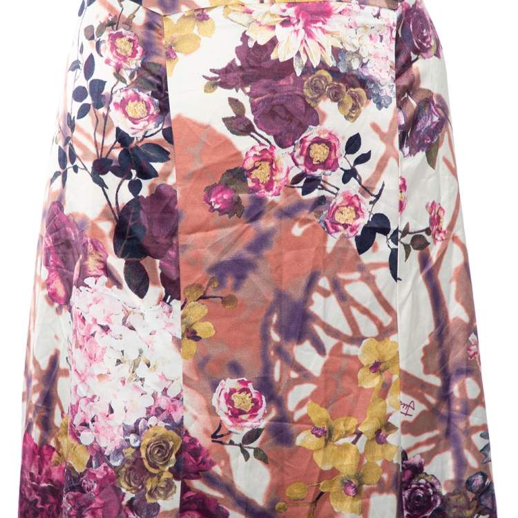 Pre Owned Just Cavalli Beige Floral Printed Satin Maxi Skirt L