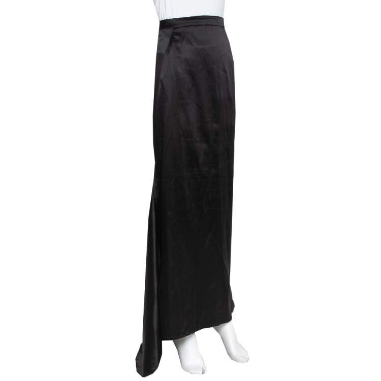 Pre Owned Just Cavalli Black Satin Asymmetrical Hem Maxi Skirt L