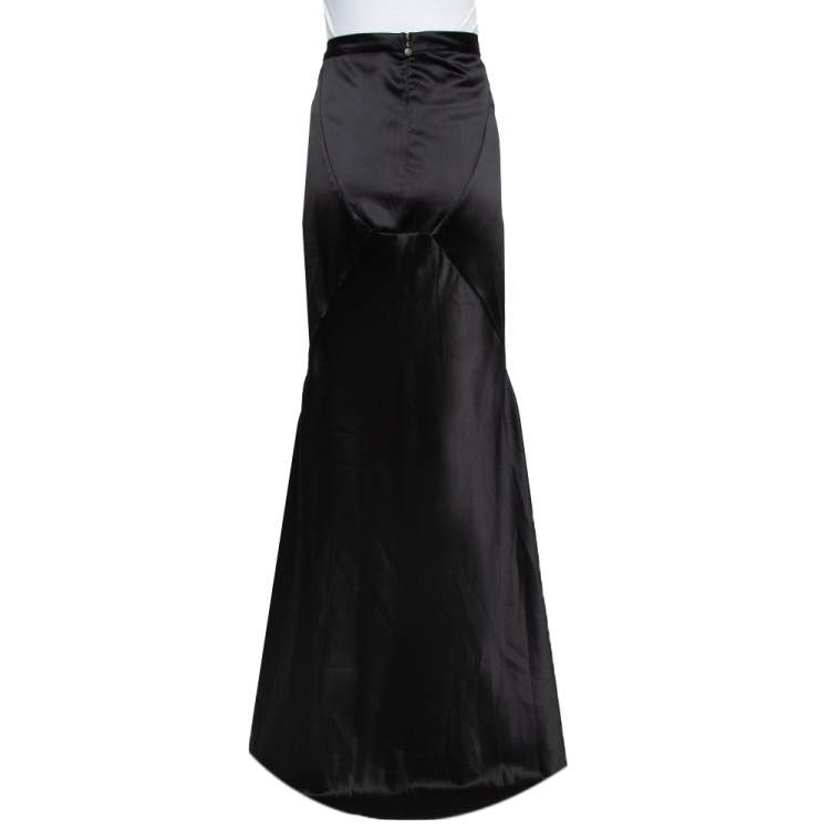 Pre Owned Just Cavalli Black Satin Asymmetrical Hem Maxi Skirt L