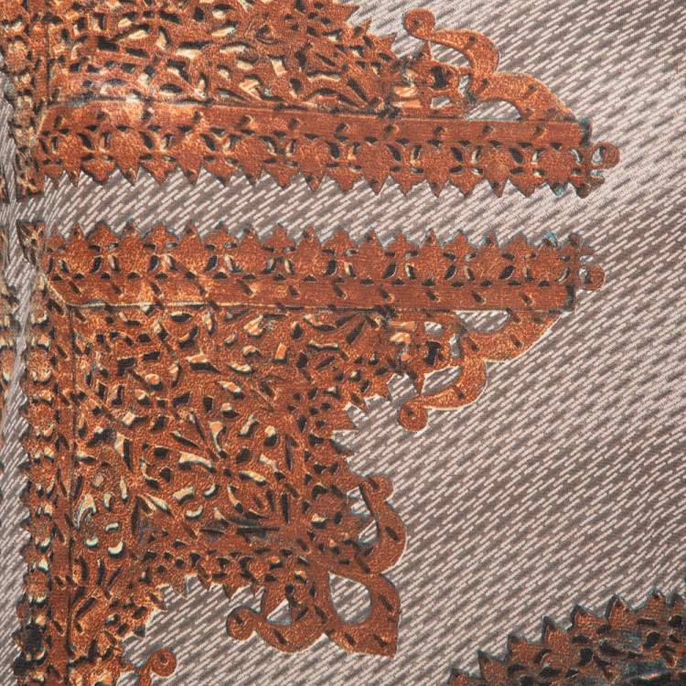 Pre Owned Just Cavalli Brown & Beige Printed Knit Short Sleeve Top L