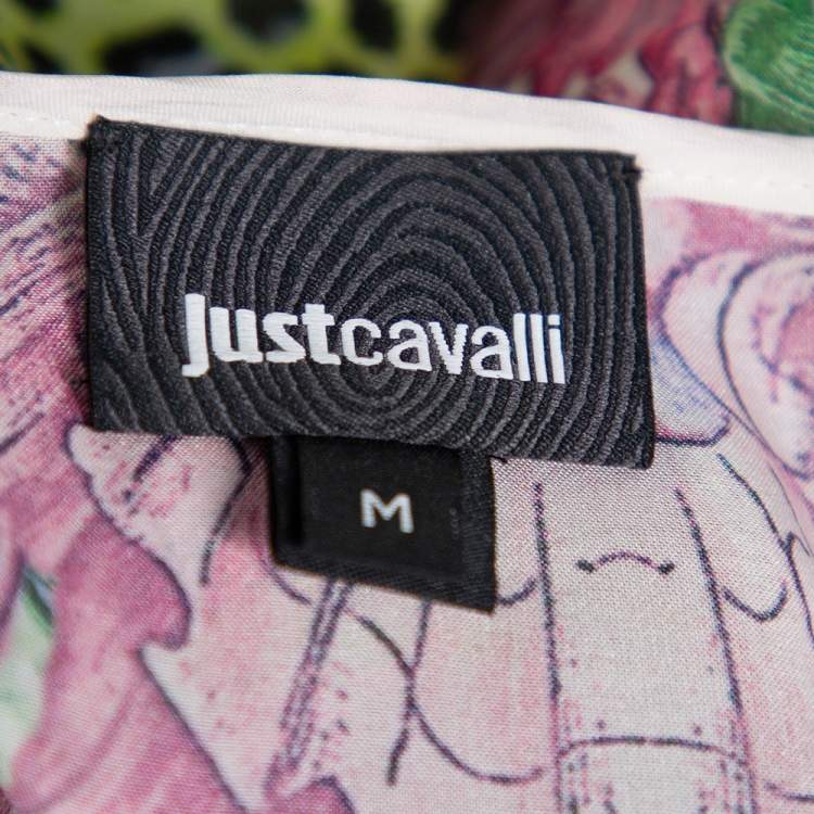 Pre Owned Just Cavalli Multicolor Printed Silk Waist Tie Detail Kaftan Tunic M
