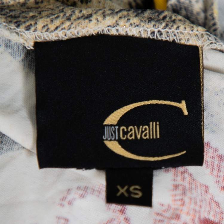 مملوكة مسبقًا Just Cavalli Multicolor Multiprinted Knit V-Neck Top XS