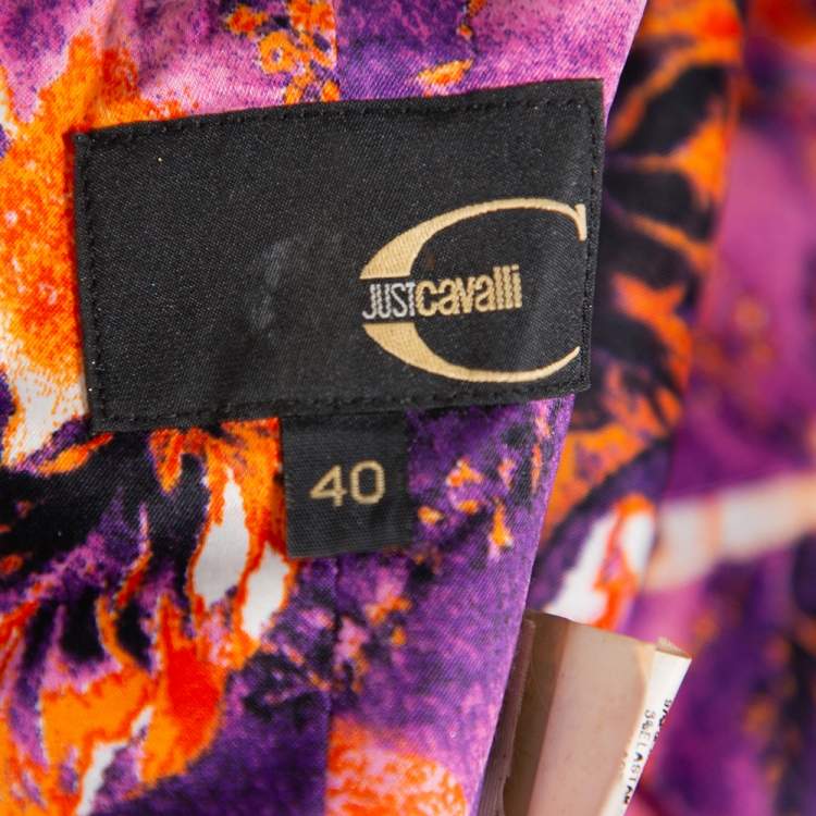 Pre Owned Just Cavalli Multicolor Printed Stretch Satin Bustier Maxi Dress S