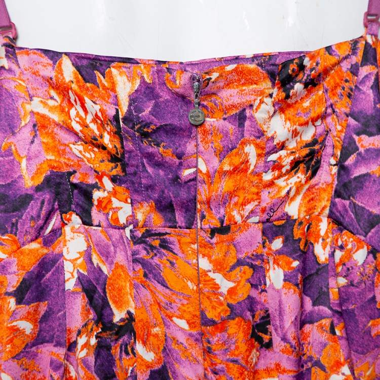 Pre Owned Just Cavalli Multicolor Printed Stretch Satin Bustier Maxi Dress S
