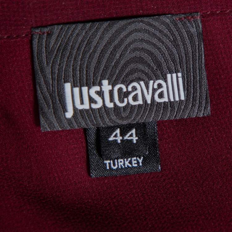 Pre Owned Just Cavalli Burgundy Silk Lace Detail Button Front Shirt M