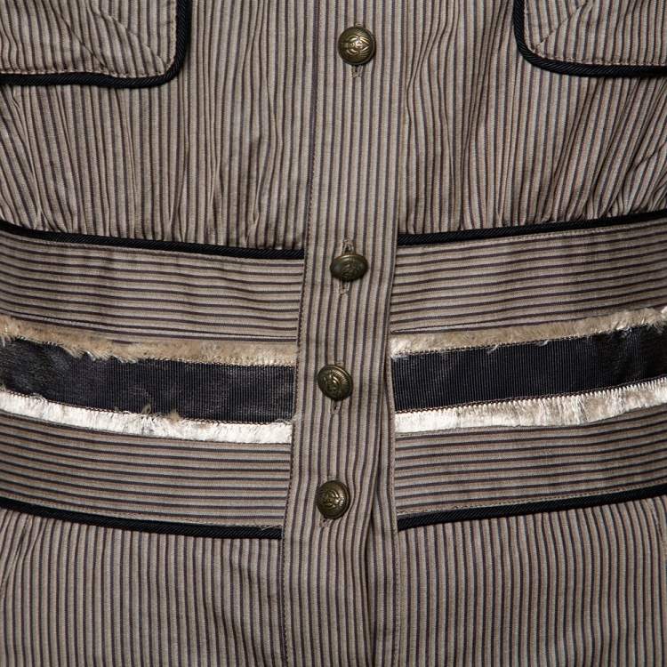 Pre Owned Just Cavalli Brown Striped Cotton Fitted Waist Detail Shirt S