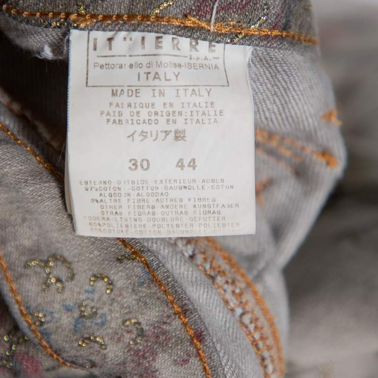 Pre Owned Just Cavalli Grey Floral Printed Denim Glitter Detail Bootcut Jeans M