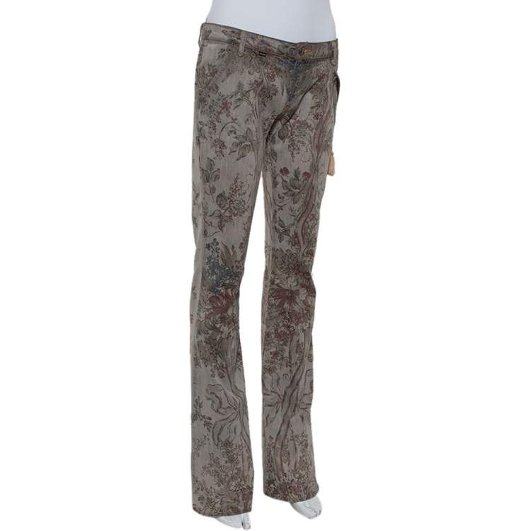 Pre Owned Just Cavalli Grey Floral Printed Denim Glitter Detail Bootcut Jeans M
