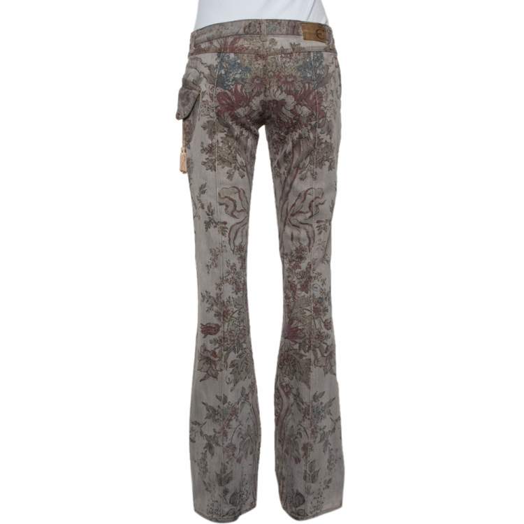 Pre Owned Just Cavalli Grey Floral Printed Denim Glitter Detail Bootcut Jeans M