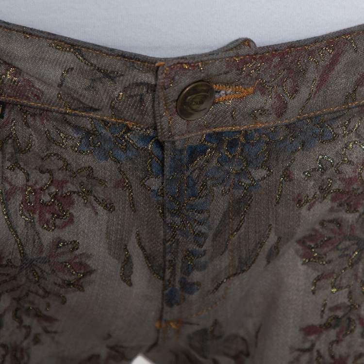 Pre Owned Just Cavalli Grey Floral Printed Denim Glitter Detail Bootcut Jeans M