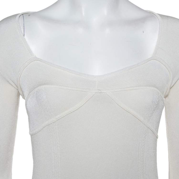 Pre Owned Just Cavalli Cream Rib Knit Long Sleeve Fitted Top M