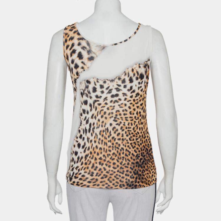 Pre Owned Just Cavalli Beige Animal Printed Knit Tank Top L