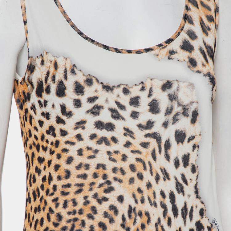 Pre Owned Just Cavalli Beige Animal Printed Knit Tank Top L