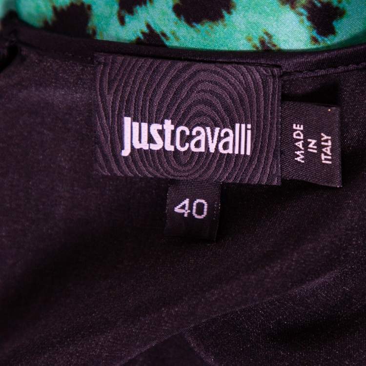 Pre Owned Just Cavalli Black Tiger Printed Silk Mini Dress S