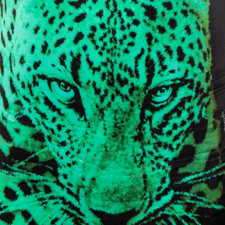 Pre Owned Just Cavalli Black Tiger Printed Silk Mini Dress S