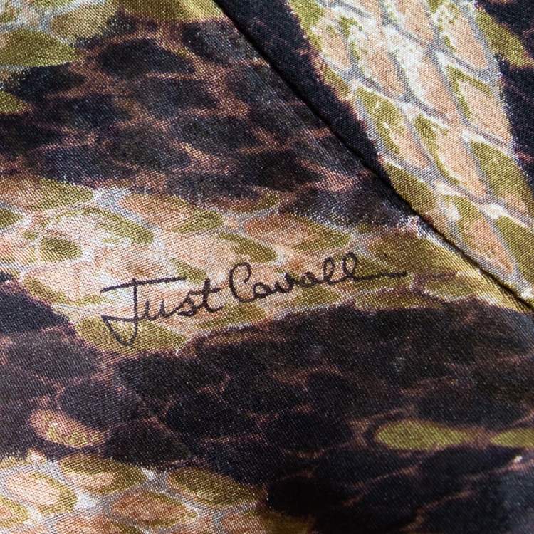 Pre Owned Just Cavalli Multicolor Snakeskin Printed Silk Ruffled Maxi Skirt L
