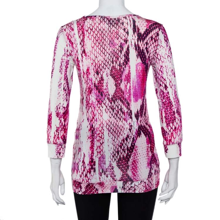 Pre Owned Just Cavalli Pink Animal Printed Knit Scoop Neck T-Shirt S