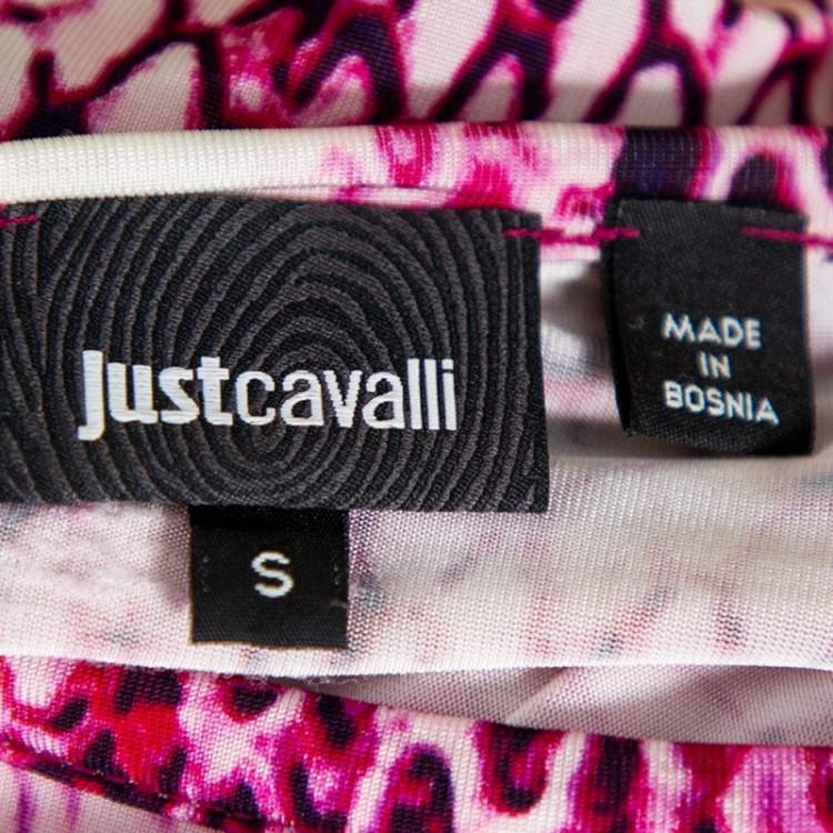 Pre Owned Just Cavalli Pink Animal Printed Knit Scoop Neck T-Shirt S