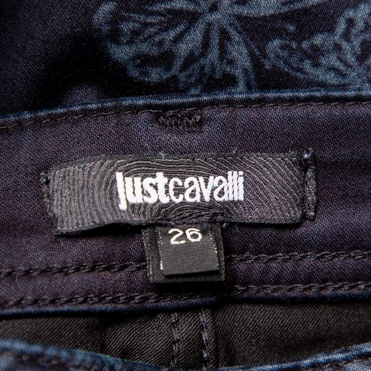 Pre Owned Just Cavalli Just Luxury Navy Blue Butterfly Printed Denim Skinny Leg Jeans S