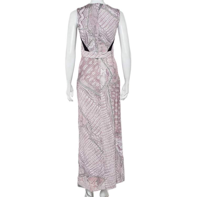 Pre Owned Just Cavalli Pink Cracking Beauty Printed Knit Sleeveless Maxi Dress S