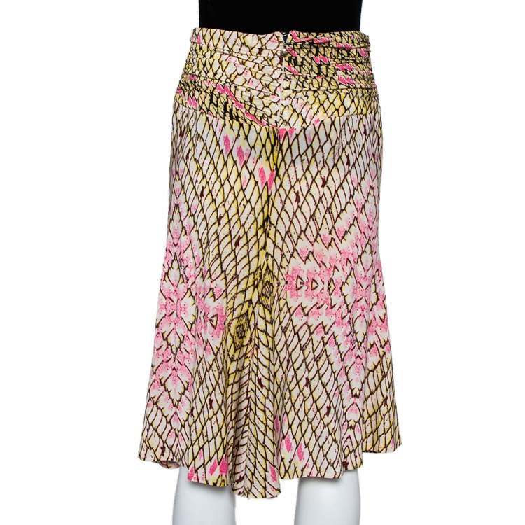 Pre Owned Just Cavalli Multicolor Printed Jersey Ruched Waist Detail Flared Skirt M
