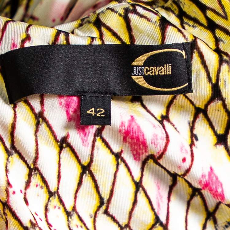 Pre Owned Just Cavalli Multicolor Printed Jersey Ruched Waist Detail Flared Skirt M