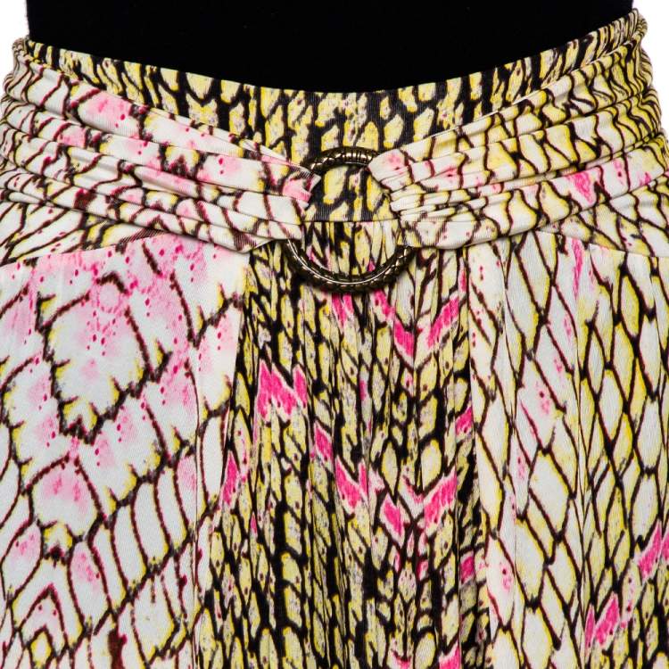 Pre Owned Just Cavalli Multicolor Printed Jersey Ruched Waist Detail Flared Skirt M