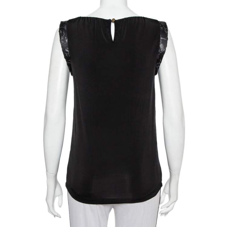 Pre Owned Just Cavalli Black Printed Jersey Puffed Armhole Detail T-Shirt S