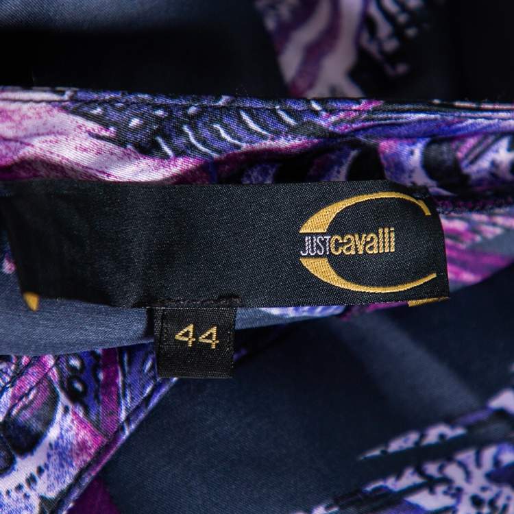 Pre Owned Just Cavalli Purple Printed Satin Flared Maxi Skirt M