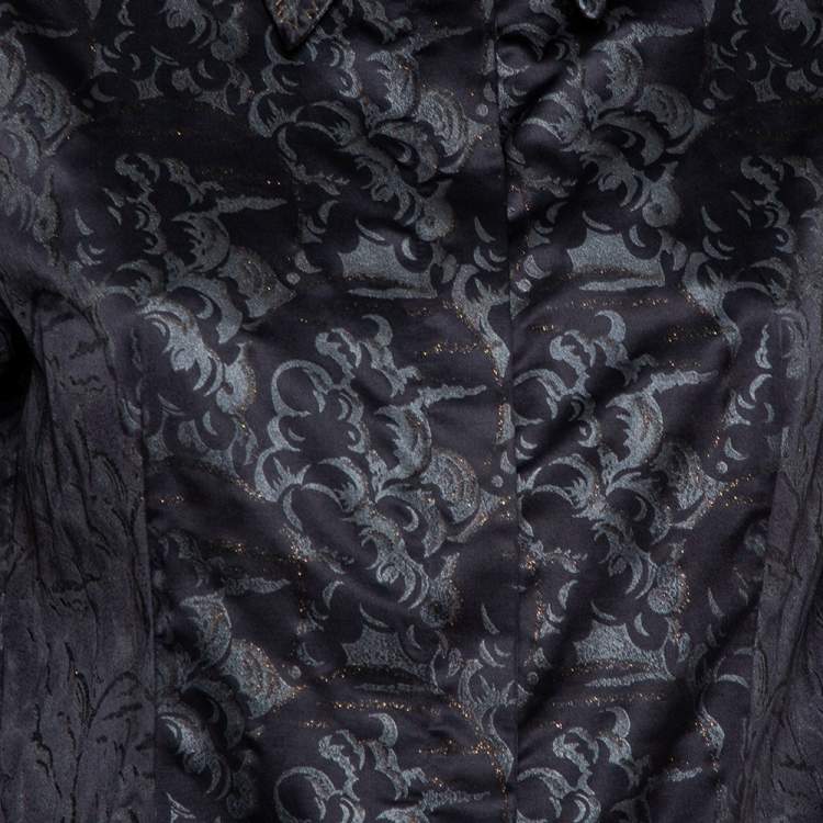 Pre Owned Just Cavalli Black Printed Satin Sleeve Tie Detail Shirt M