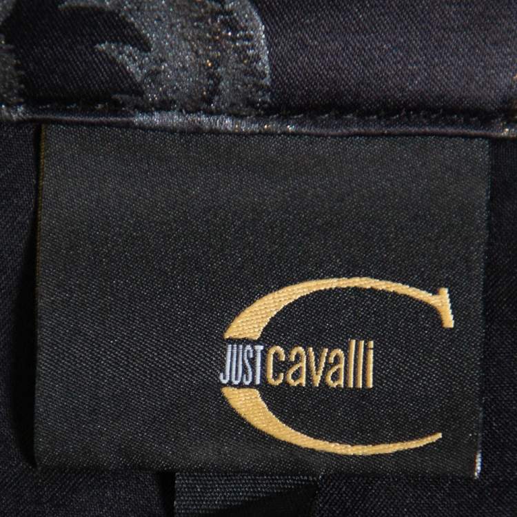 Pre Owned Just Cavalli Black Printed Satin Sleeve Tie Detail Shirt M