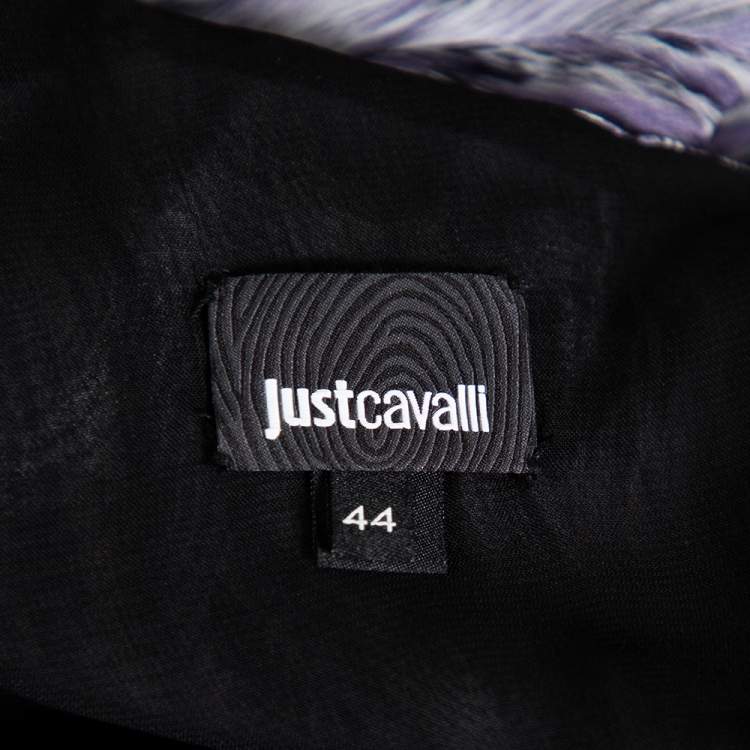 Pre Owned Just Cavalli Purple Printed Chiffon Faux Wrap Dress M 
