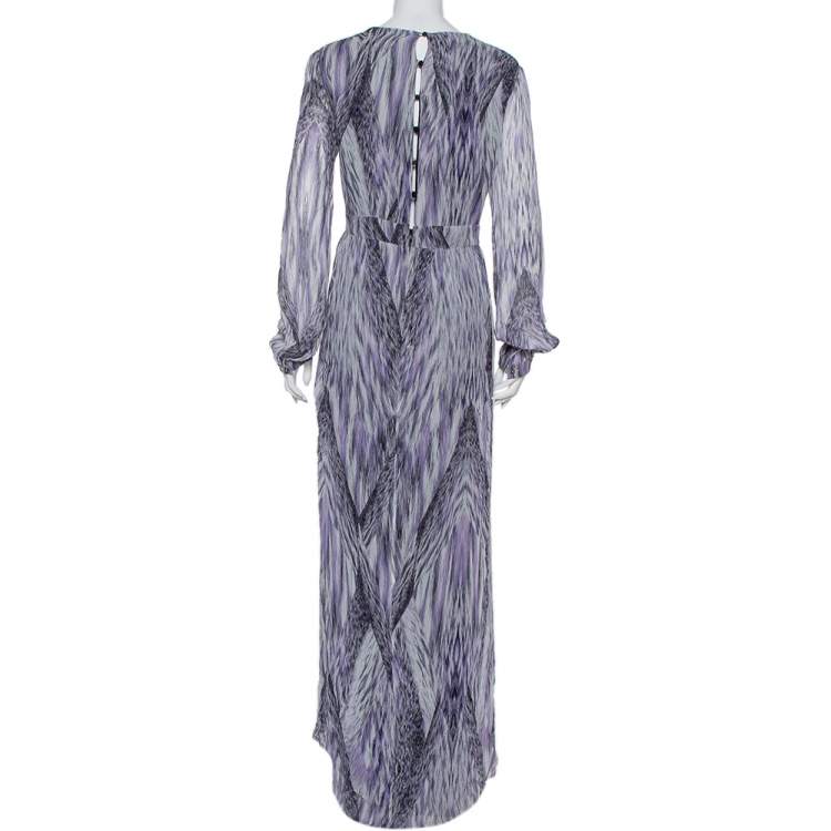 Pre Owned Just Cavalli Purple Printed Chiffon Faux Wrap Dress M 