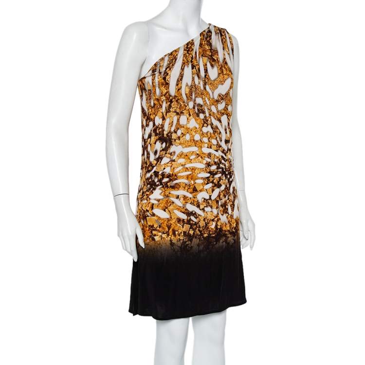 Pre Owned Just Cavalli Multicolor Printed Jersey One Shoulder Shift Dress M